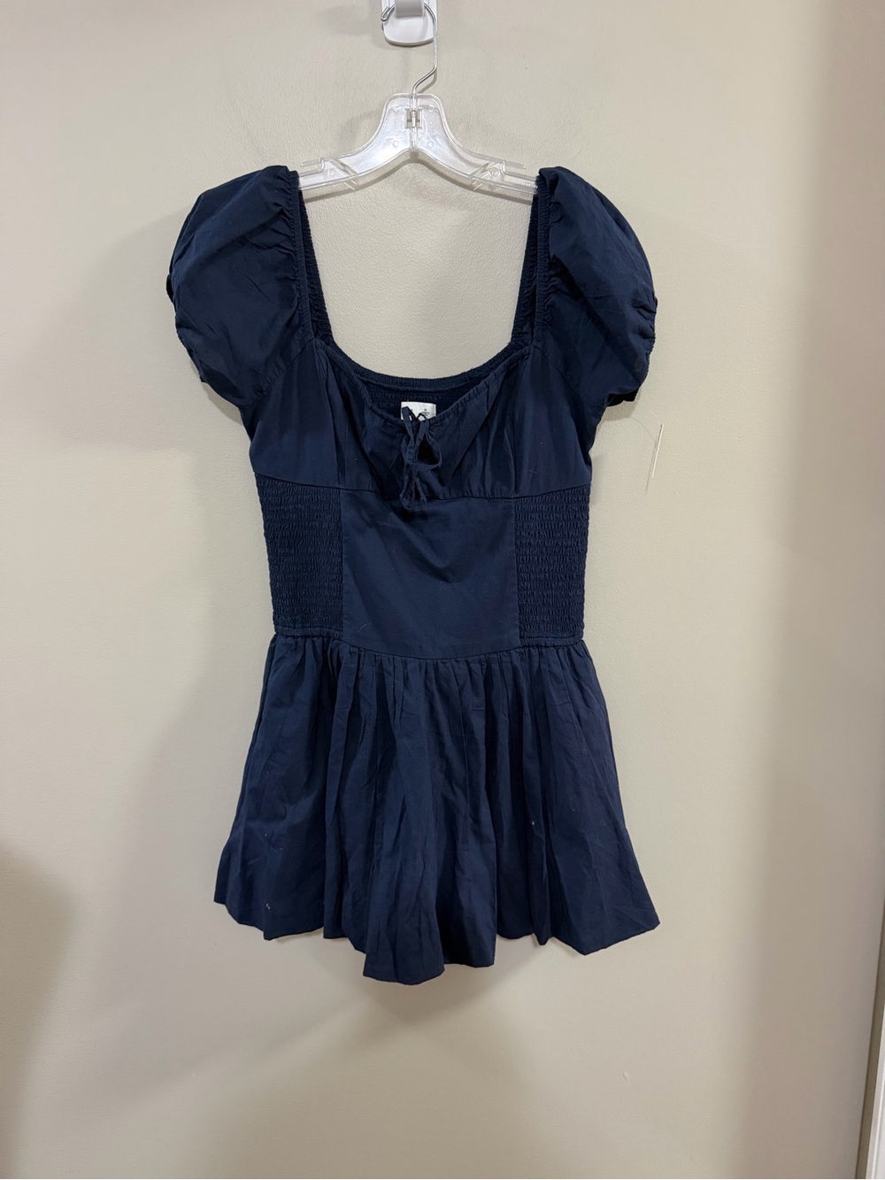 Hollister Sofia Drop Waist Navy Square-Neck Puff Sleeve Mini Skort Dress. Size M - Picture 2 of 11